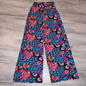Tracy Negoshian Pink and Blue Abstract Wide Leg Boho Pants, Women’s Size XS